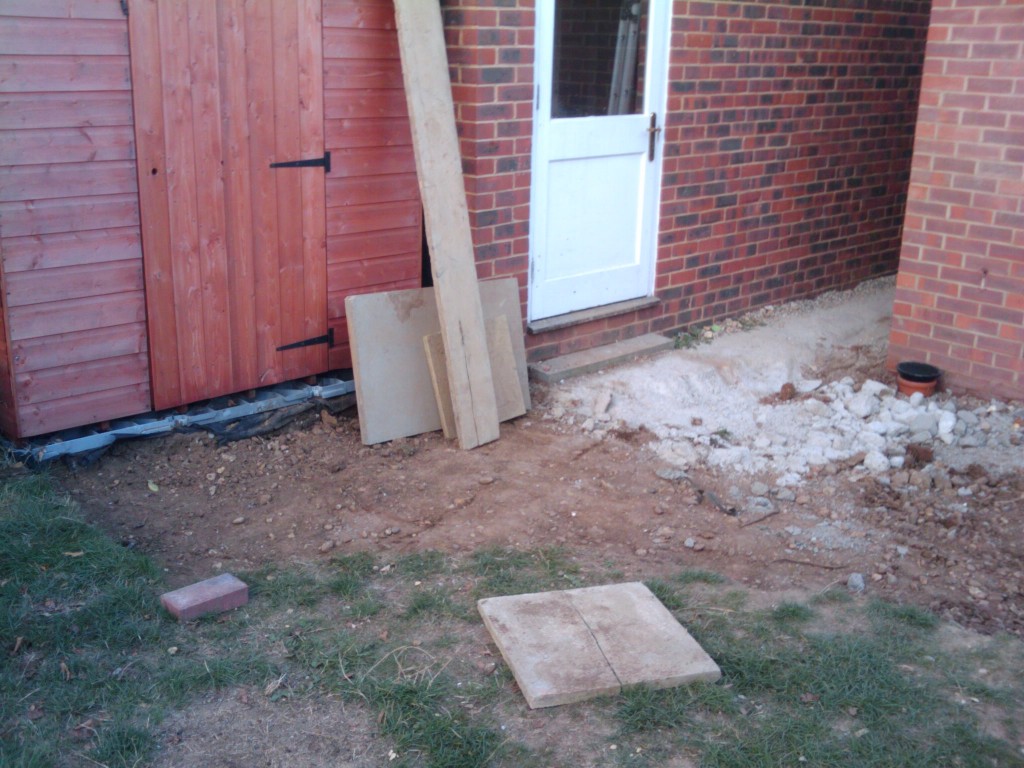 The shed will have a little bit of the patio too, rather than my wobbly pile of bricks and reclaimed paving stones