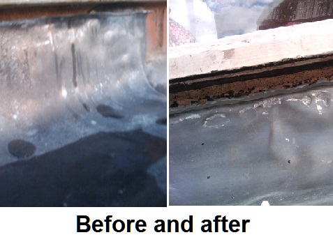 Flashing before and after. Flashing now chased into the brickwork so water cannot get in.